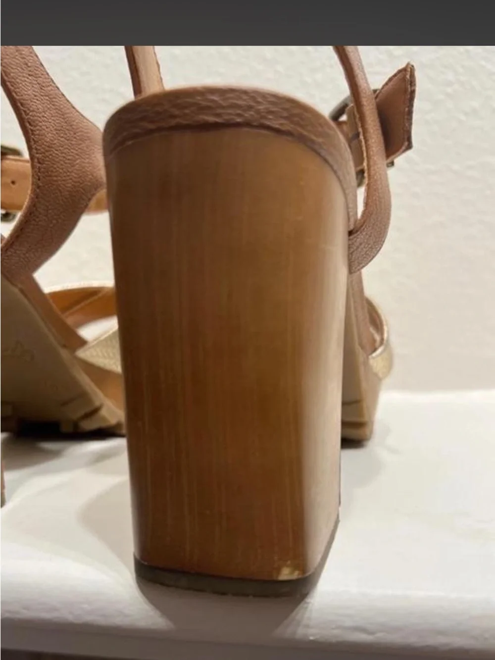 Crown Vintage Platform Block Heel Sandals in Metallic and Tan